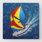 Overhead View Of a Sailing Yacht With Spinnaker Vierkante Klok (Voorkant)