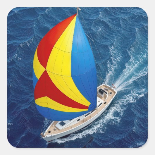 Overhead View Of a Sailing Yacht With Spinnaker Vierkante Sticker (Voorkant)