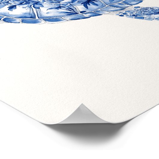 Overhead Zee Turtle – Coastal Blue op Beige Poster (Hoek)