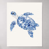 Overhead Zee Turtle – Coastal Blue op Beige Poster (Voorkant)