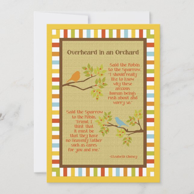 "Overhear in an Orchard" (Robin & Sparrow) gedicht (Voorkant)