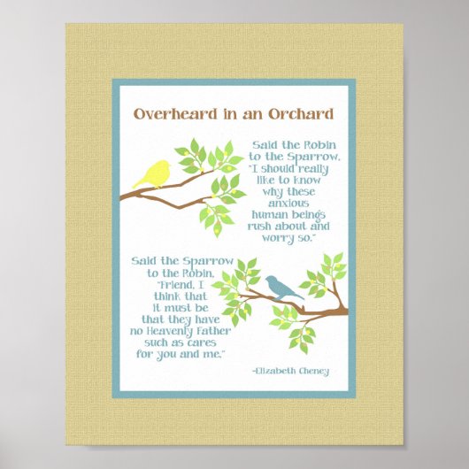 Overhear in een Orchard (Robin & Sparrow) Print (Voorkant)
