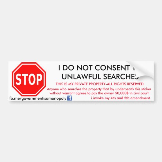 overheid is een monopolie op opsporing en inbeslag bumpersticker (Voorkant)