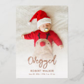 Overjoyed Baby Photo Christmas Birth Folie Feestdagenkaart (Voorkant)