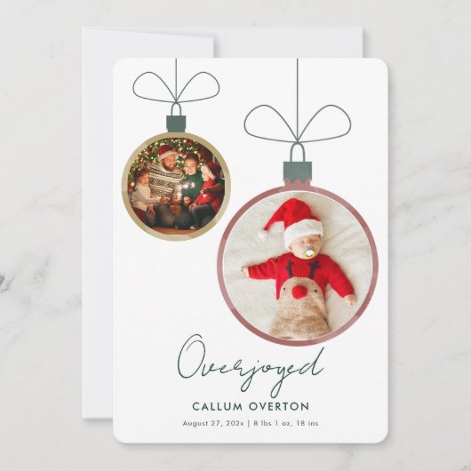 Overjoyed Christmas Baby Photo Birth Announcement Feestdagenkaart (Voorkant)