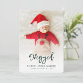 Overjoyed Christmas Baby Photo Birth Announcement Feestdagenkaart (Staand voorkant)