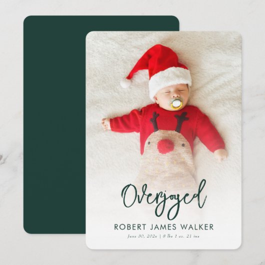 Overjoyed Christmas Baby Photo Birth Announcement Feestdagenkaart (Voorkant / Achterkant)
