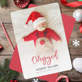 Overjoyed Holiday Baby Photo Birth Announcement Feestdagenkaart