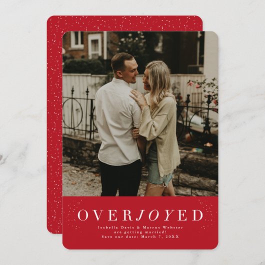 Overjoyed rode verticale vakantie de datum opslaan save the date (Voorkant / Achterkant)