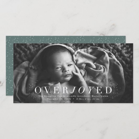 Overjoyed verticale foto geboorte aankondiging (Voorkant / Achterkant)