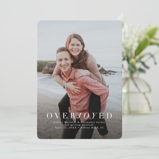 Overjoyed verticale fotovakantie bewaar de datum save the date (Staand voorkant)