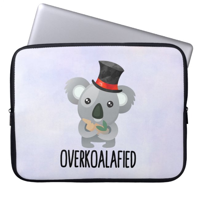 Overkoalafied Pun Cute Koala in Top Hat Laptop Sleeve (Voorkant)