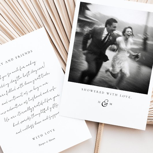 "Overladen met liefde" Foto Dank u kaart