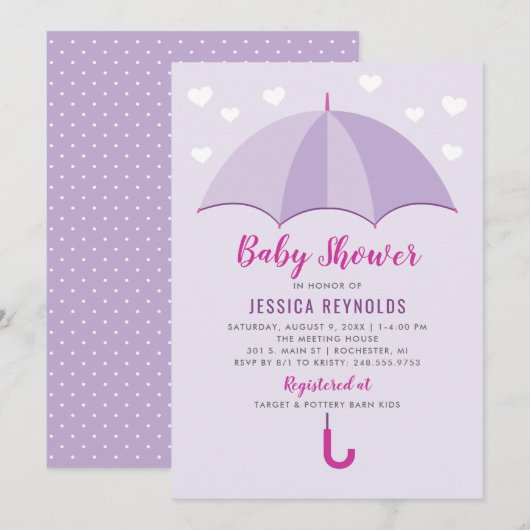 Overladen met liefde Paarse paraplu Baby shower Kaart (Voorkant / Achterkant)