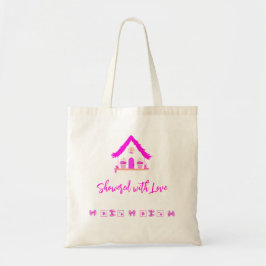 Overladen met Love Pink huis baby shower Tote Bag