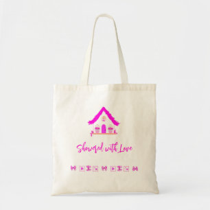Overladen met Love Pink huis baby shower Tote Bag