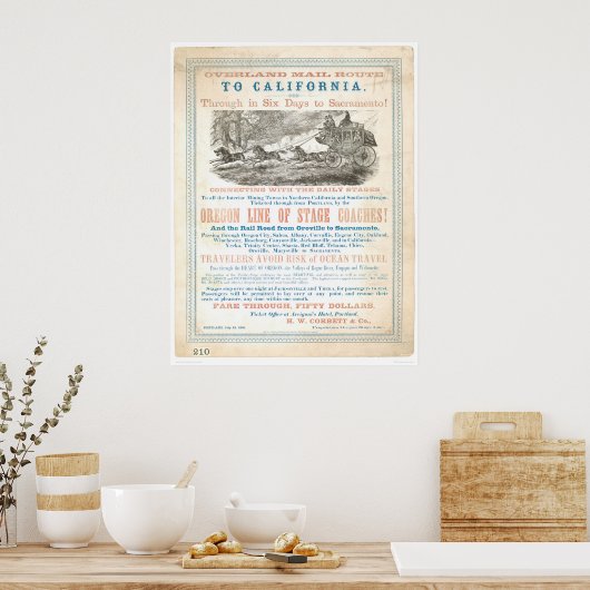 Overland Mail Route to CA 1866 (1257A) - Onherstel Poster (Keuken)
