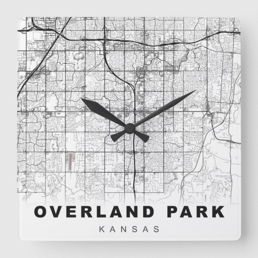 Overland Park Map Vierkante Klok (Voorkant)