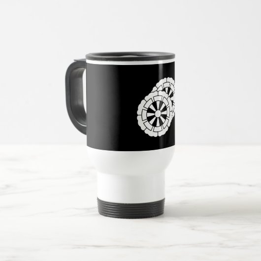 Overlappende bloesvormige Genji-karren Revel Mug Reisbeker (Voorkant links)