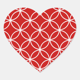 Overlappende Cirkels Geometrisch Patroon Rood Wit Hart Sticker