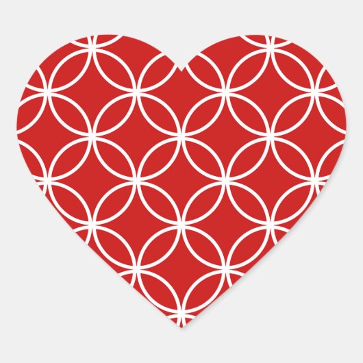 Overlappende Cirkels Geometrisch Patroon Rood Wit Hart Sticker (Voorkant)