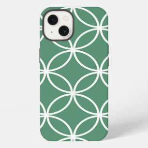 Overlappende Cirkels Salie Groen Witte Patroon iPhone 13 Hoesje
