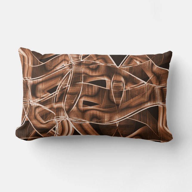 Overlappende curven in lintvormen, bruine reliëf kussen (Voorkant)