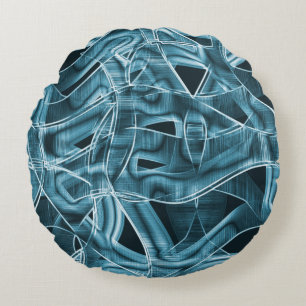 Overlappende curven in tapevorm, blauwe neonverlic rond kussen