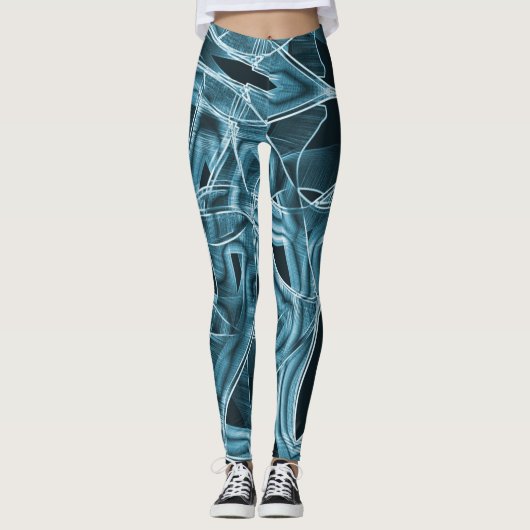 Overlappende curven zoals lint, blauw neonreliëf leggings (Voorkant)