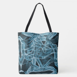 Overlappende curven zoals lint, blauw neonreliëf tote bag