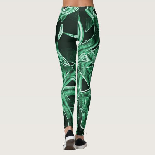 Overlappende en gekruiste groene acryluitsnijdinge leggings (Achterkant)