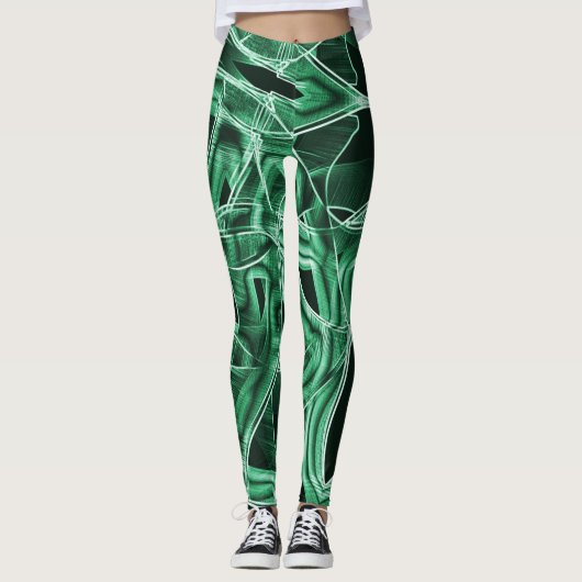 Overlappende en gekruiste groene acryluitsnijdinge leggings (Voorkant)
