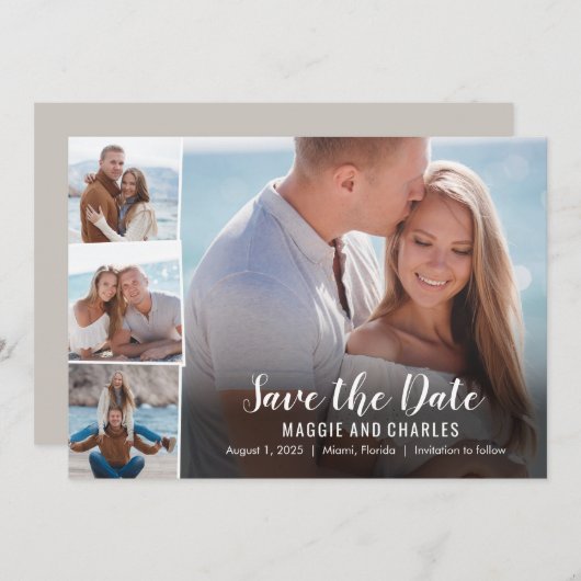 Overlappende foto's opslaan de datumkaart bedankkaart (Voorkant / Achterkant)