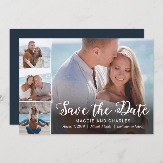 Overlappende foto's opslaan de datumkaart save the date (Voorkant / Achterkant)