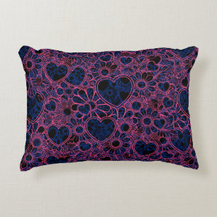 Overlappende harten patroon, roze op blauw zwart B Accent Kussen