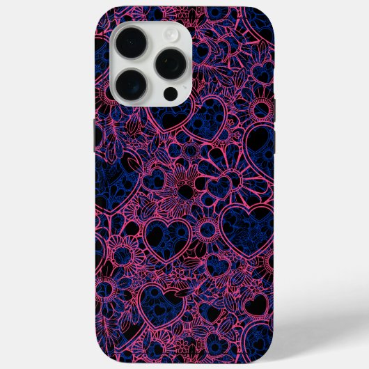 Overlappende harten patroon, roze op blauw zwart B Case-Mate iPhone Case (Achterkant)
