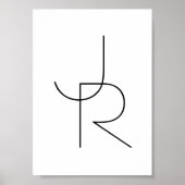 Overlappende Initialen | Zwart Op Wit Poster (Voorkant)