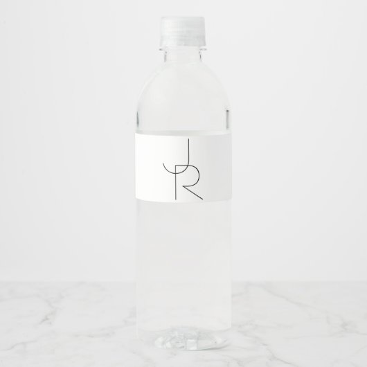 Overlappende Initialen | Zwart Op Wit Waterfles Etiket (Voorkant)