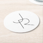 Overlappende Initialen | Zwart wit Ronde Kartonnen Onderzetter (Gebogen)