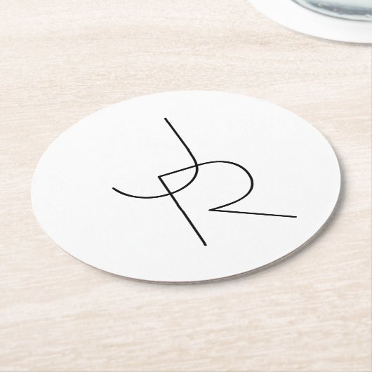 Overlappende Initialen | Zwart wit Ronde Kartonnen Onderzetter (Gebogen)