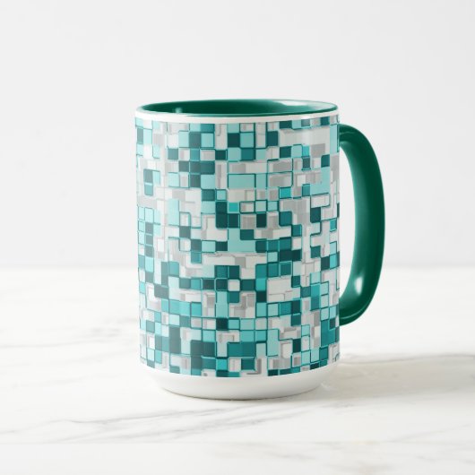 Overlappende kleine vierkantjes in groene cyaan to mok (Voorkant rechts)