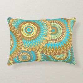 Overlappende Mandala Blauw Bruin Goud Accent Kussen