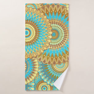 Overlappende Mandala Blauw Bruin Goud Badhanddoek