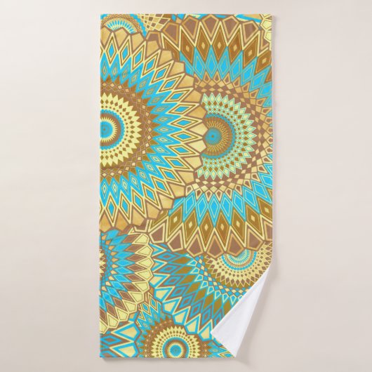 Overlappende Mandala Blauw Bruin Goud Badhanddoek (Badhanddoek)