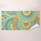 Overlappende Mandala Blauw Bruin Goud Badhanddoek (Badhanddoek)