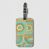 Overlappende Mandala Blauw Bruin Goud Bagagelabel (Voorkant (verticaal))