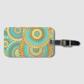Overlappende Mandala Blauw Bruin Goud Bagagelabel (Voorkant (horizontaal))