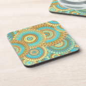 Overlappende Mandala Blauw Bruin Goud Bier Onderzetter (Linkerzijde)