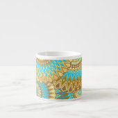 Overlappende Mandala Blauw Bruin Goud Espresso Kop (Voorkant)
