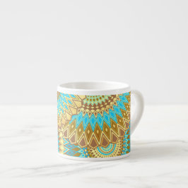Overlappende Mandala Blauw Bruin Goud Espresso Kop
